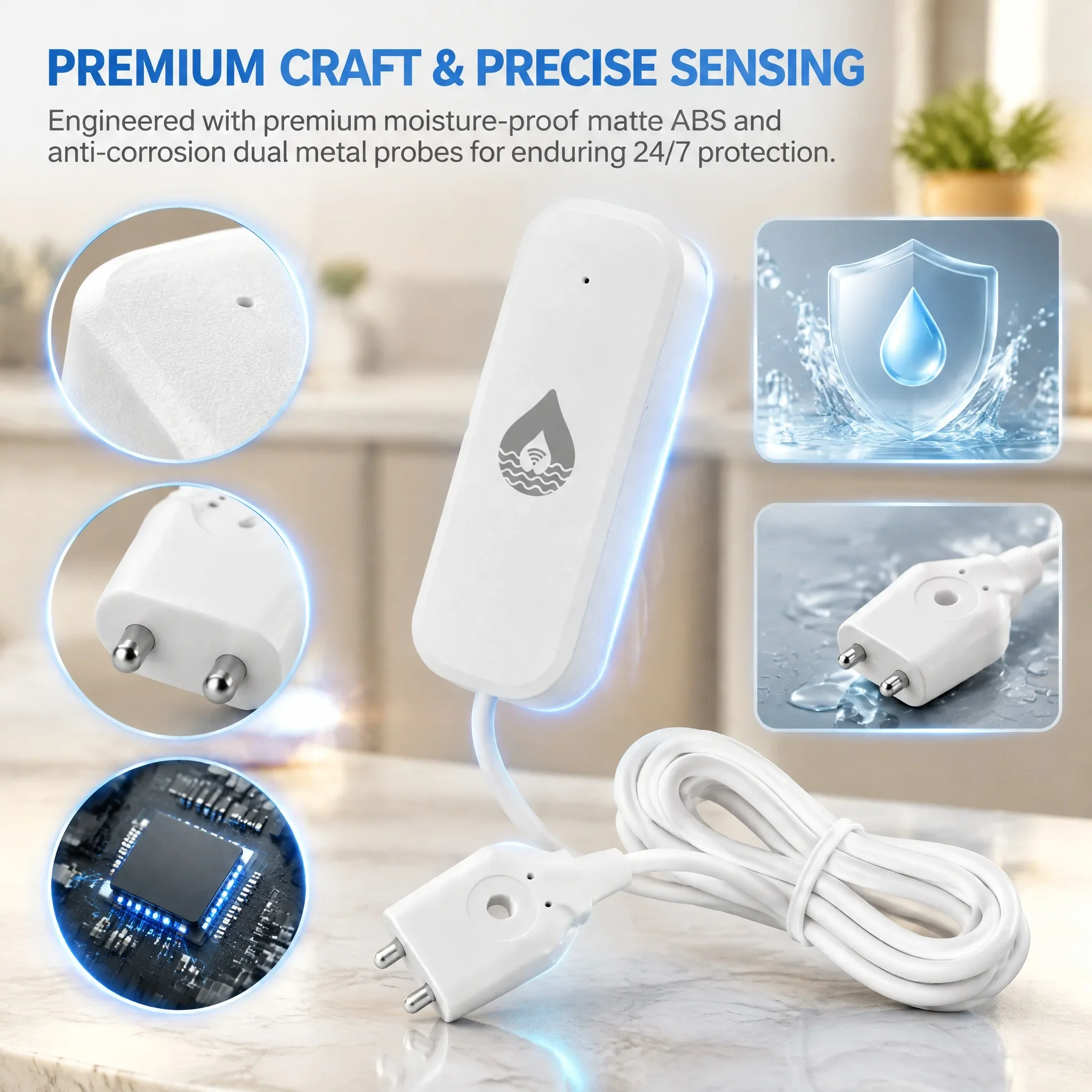 Smart WiFi Water Leak Detector Tuya App YFK Dual Probe Flood Sensor Overflow Alarm Home Security Kitchen Bathroom