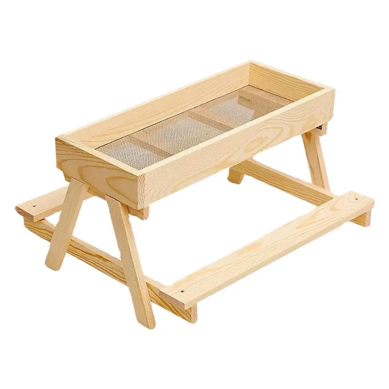 

Chicken Picnic Table Feeder Large Capacity Chicken Feeder Wooden Mesh Bottom Stand Keeps Food Fresh Dry for Poultry Turkey Duck