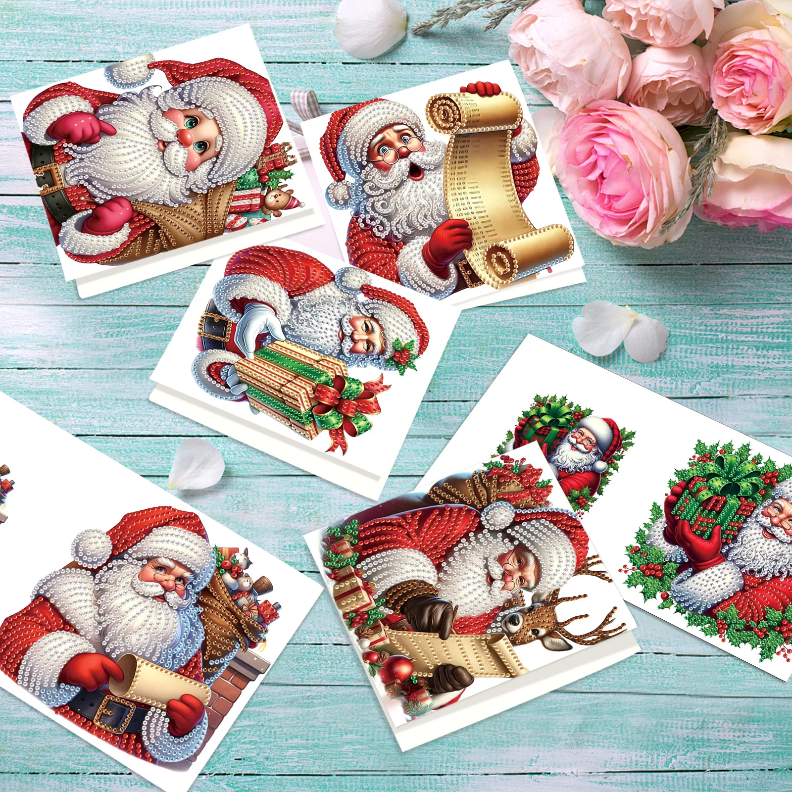 6PCS Diamond Art Painting Greeting Cards with envelopes Kits,Santa Claus DIY Diamond Art congratulation cards Art handmade Gifts - view 5