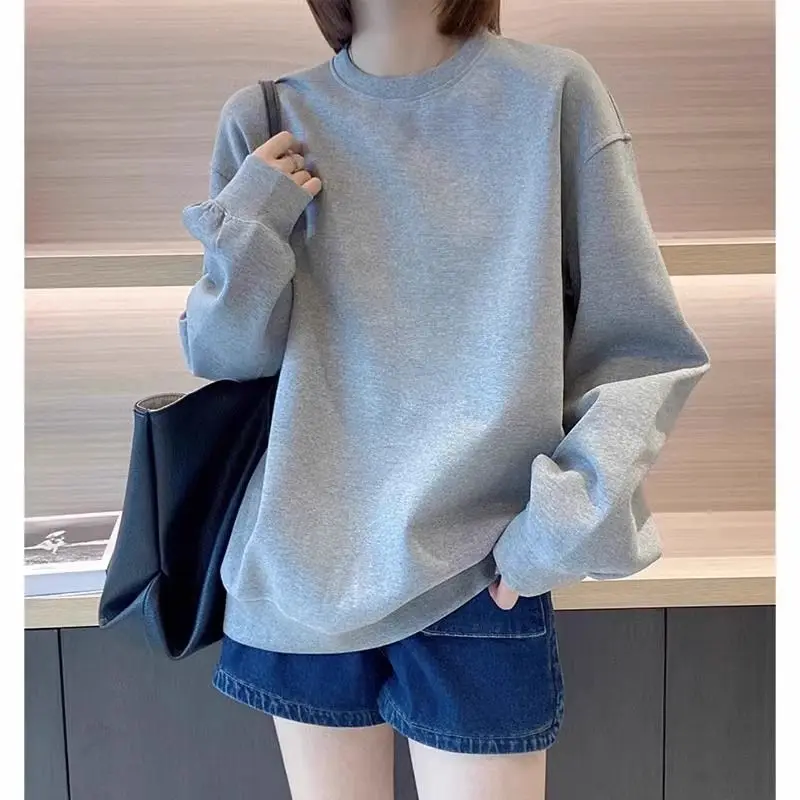 Women'S Sweat-Shirts Autumn Clothes Korean Ladies Beige Trends Invierno Nueva Moda Urbana Estampada Divertida Stitched Fem