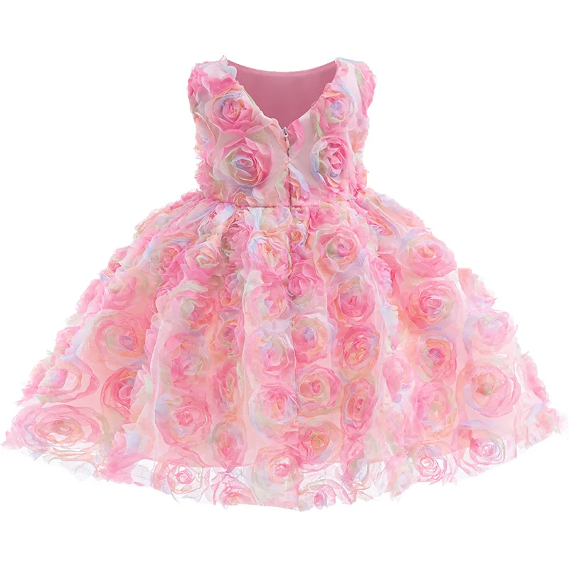 New Rose Baby Girls Dress Summer Sleeveless High Quality Girls Princess Dress Birthday Party Outfits 1-6 Years Kids Clothes