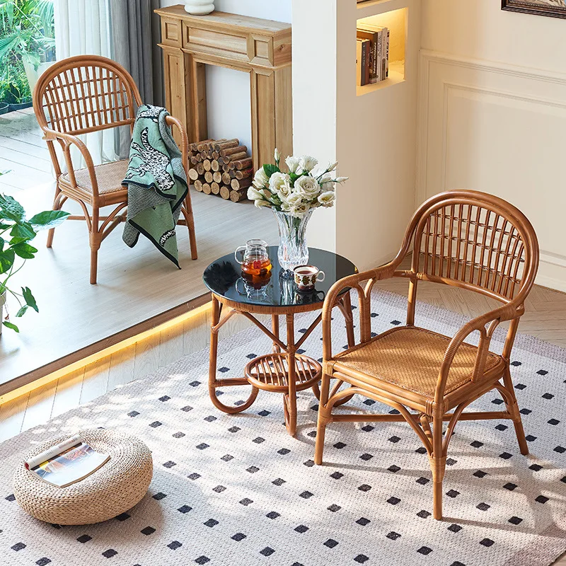 Pure handmade Indonesian rattan chair dining chair medieval homestay hotel balcony leisure one table two chairs three-piece set