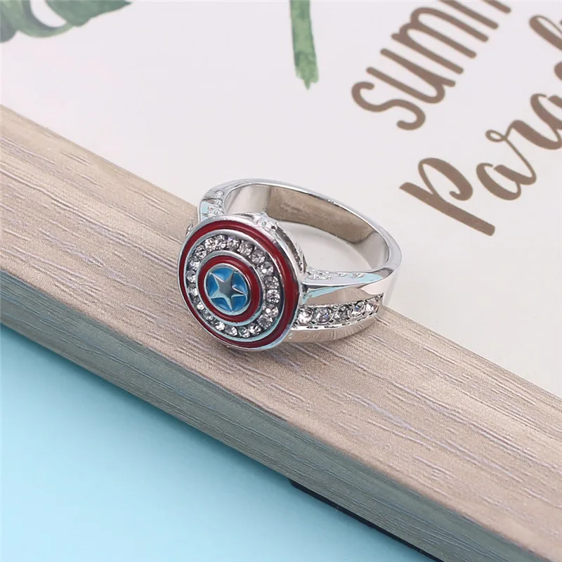 Marvel Superhero Captain America Steve Rogers Shield Ring Cosplay Unisex Costume Metal Alloys Jewelry Rings Xmas Gift