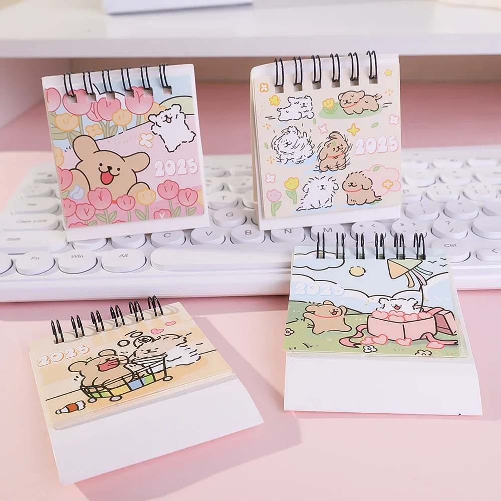 Cute Dog Mini 2025 Desk Calendar Coil Planner Cartoon Desktop Calendar Daily Organization To Do List 2025 Coil Calendar Home