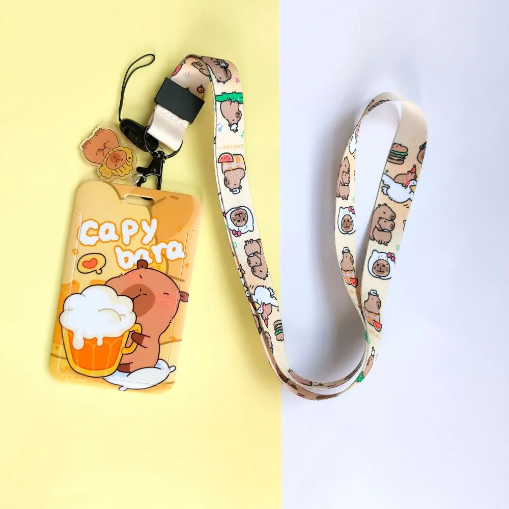 Nieuwe ABS Slide Card Case Cartoon Printing Capibala Anti Loss Card Sleeve ID Protection Card Case