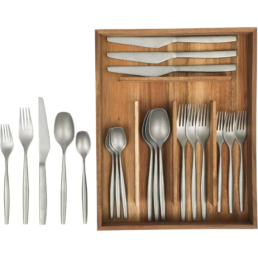 

Набор столовых приборов из нержавеющей стали 18, 10, 20 предметов, набор столовых приборов из нержавеющей стали с кадди из дерева акации для 4 человек