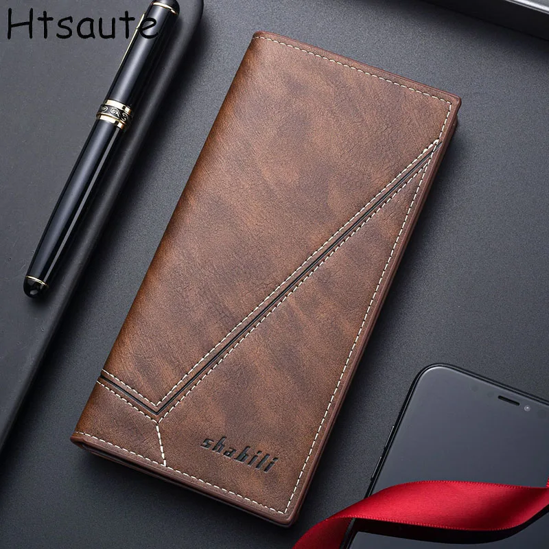 

Retro Long Leather Wallet Men Foldable Business Layer PU Leather Handheld Bag Anti-Theft Daily Match Shopping Bag Matching