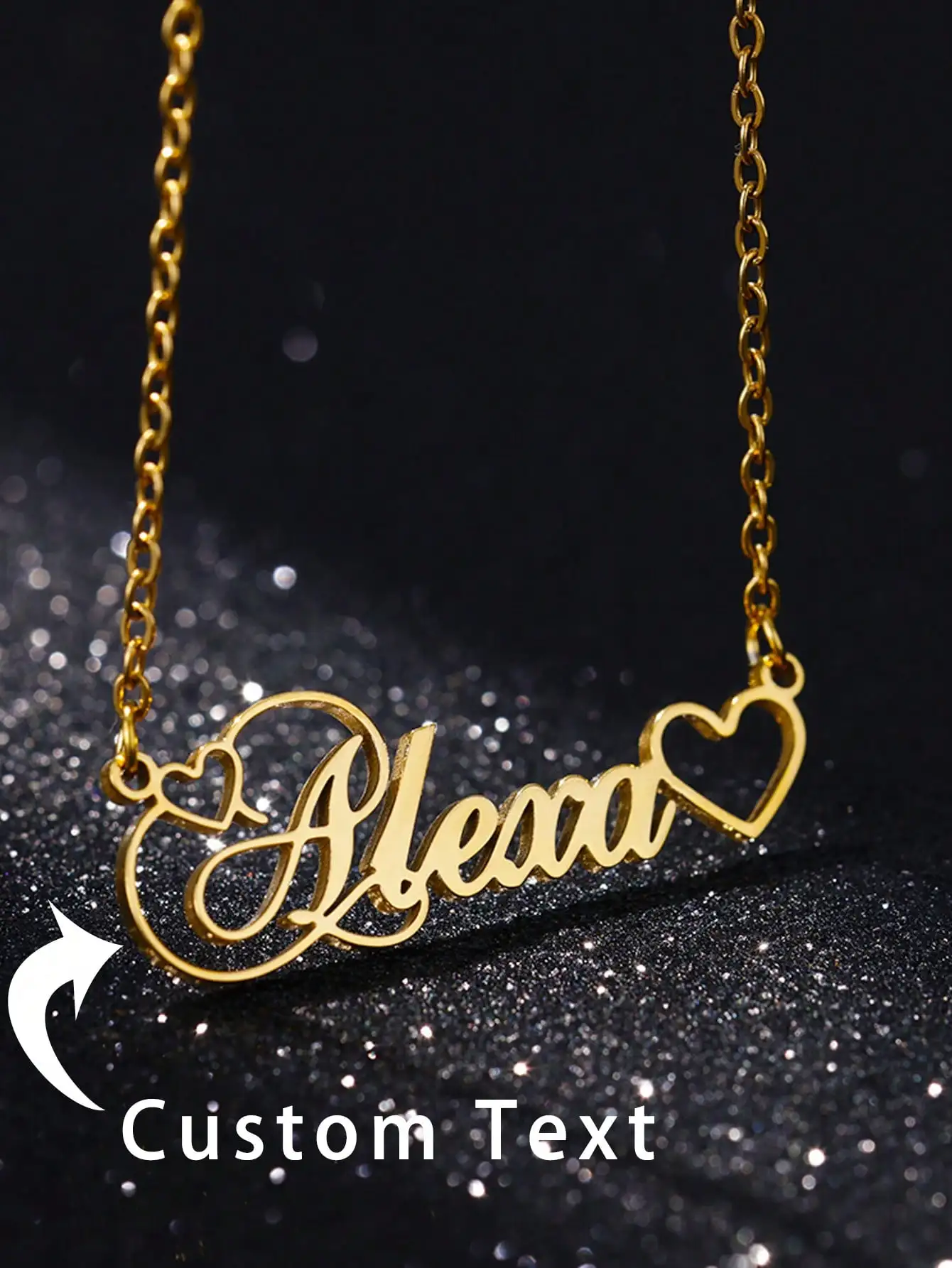 Custom Name Hollow Heart Necklaces For Women Stainless Steel Chain Cursive Script Collier Christmas Jewelry Christmas Gift