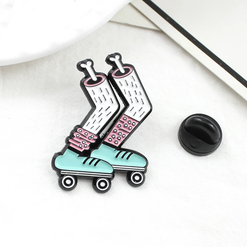 Blue skates Zombie Brooch Leg bone Skeleton Green Skateboard Shoes White Pink Socks Lapel Shirt Badge Fashion Jewelry Gift