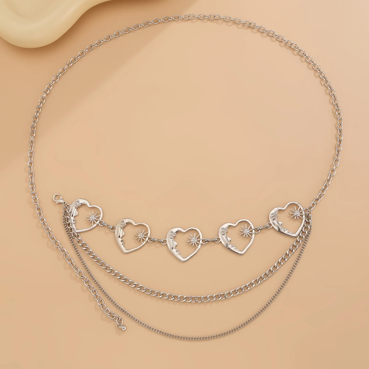 حزام قابل للتعديل للنساء ، سلسلة معدنية متعددة الطبقات ، سلسلة خصر البطن ، حزام تنورة هيب هوب ، قلب حب ، إكسسوارات Y2K ، موضة #5