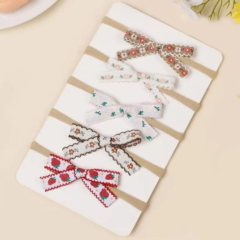 

5Pcs/Set Baby Girls Bow Headband Embroidered Floral Strawberry Hair Clip Set Hairpins Toddler Photography Baby Hair Accessories