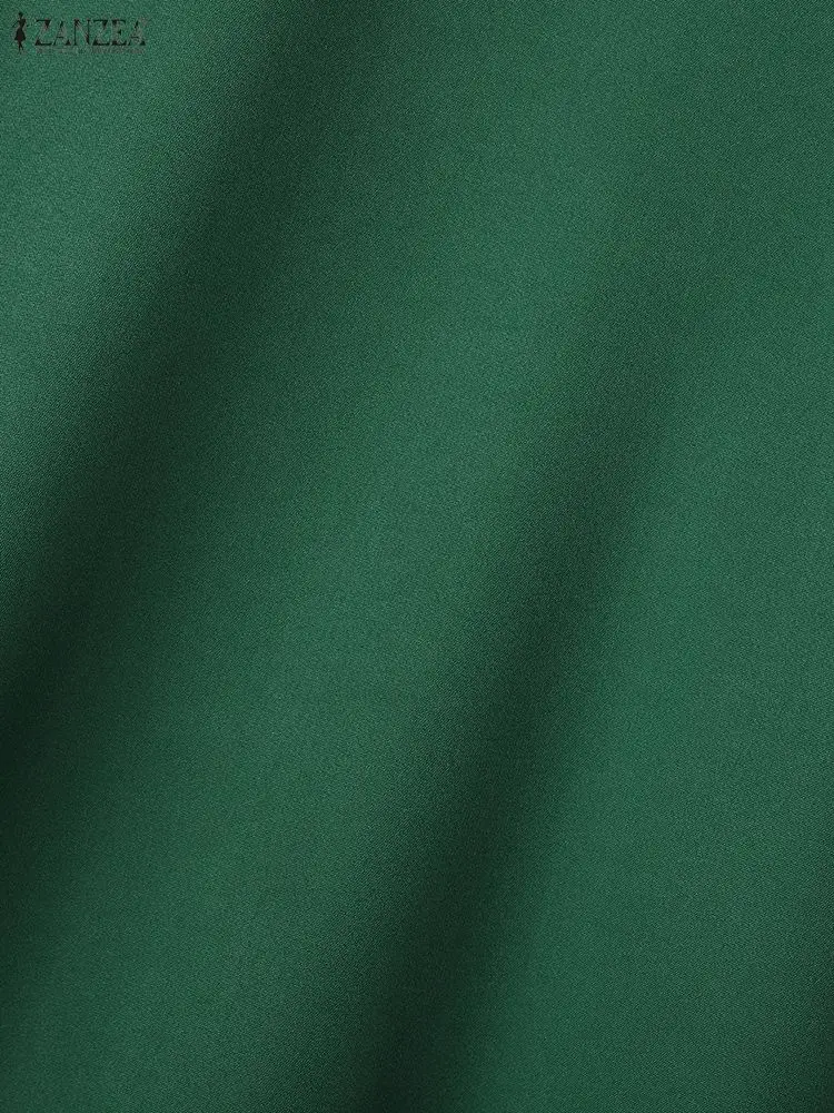 ZANZEA-Blusas verdes elegantes para mujer, Tops de media manga con estampado Floral y cuello levantado a la moda, ropa para mujer S-3XL 2026