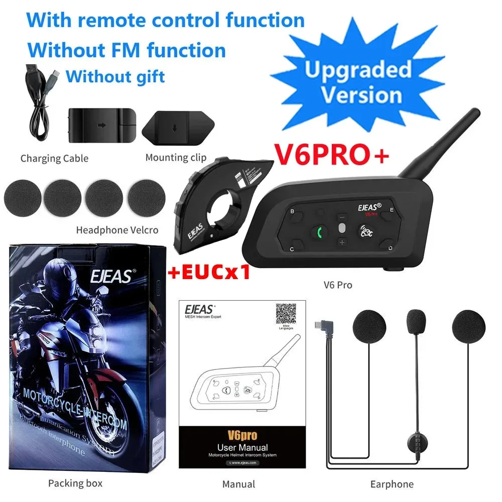 EJEAS V6 PRO+/PLUS Motorhelm Bluetooth Walkie Talkie 6 Ruiter Afstand 800 Meter Waterdicht IP67