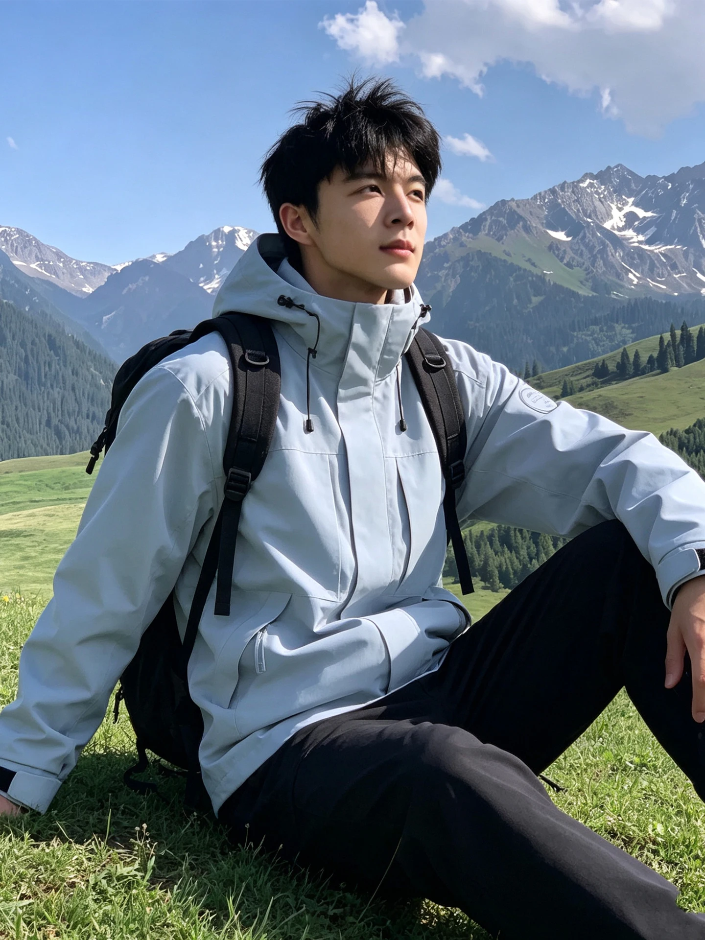 Outdoor Men's Three-in-One Detachable Inner Liner Windproof Waterproof Hiking Jacket Blue Moonlight Loose Fit Long Sleeve