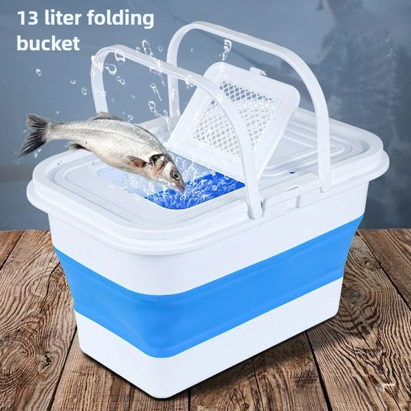 Bestseller 13L/15L Folding Fishing Tank, Hard Bottom Fishing Gear Bucket, Outdoor Bucket, Silicone Plastic Folding Bucket Pp + T