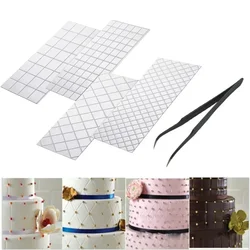 1PC Cake Decoration Tweezer + 4Pcs/Set DIY Plastic Transparent Texture Lattic Mat Fondant Gumpaste Stencil Mold Baking Tool