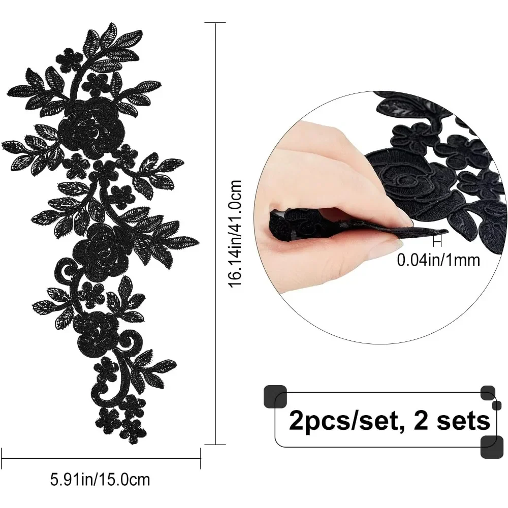 4PCS Neckline Applique Collar Trims Patch Embroidered Floral Water Soluble Lace for Wedding Dress Gown Costumes Sewing Clothing