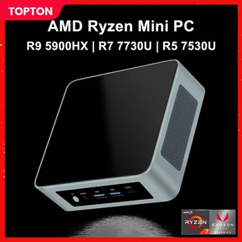 Topton barato amd mini pc ryzen 9 5900hx r7 7730u r5 7530u 2xddr4 nvme 2xlan windows 11 pro desktop mini computador de jogos wifi6e