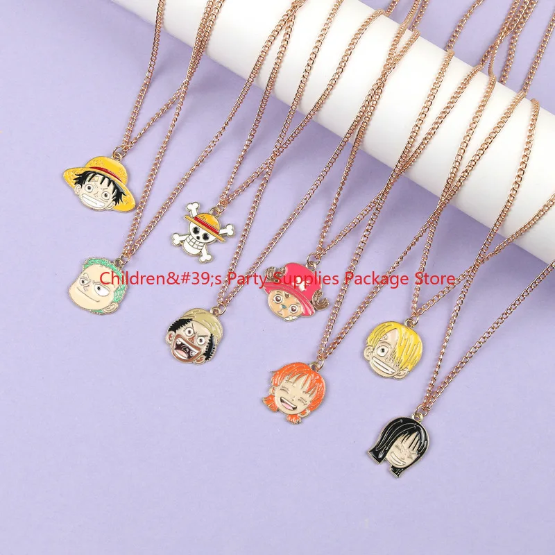 Bandai,8pcs,ONE PIECE Gold Necklace, Unisex, Compact and Lightweight Collarbone Chain, Cartoon Anime Alloy Accessory Gift