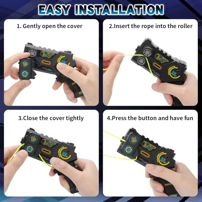 Giocattolo lanciatore di corde che si illumina al buio, pistola a corda elettrica portatile luminosa, giocattolo per feste notturne Fidget antistress per bambini