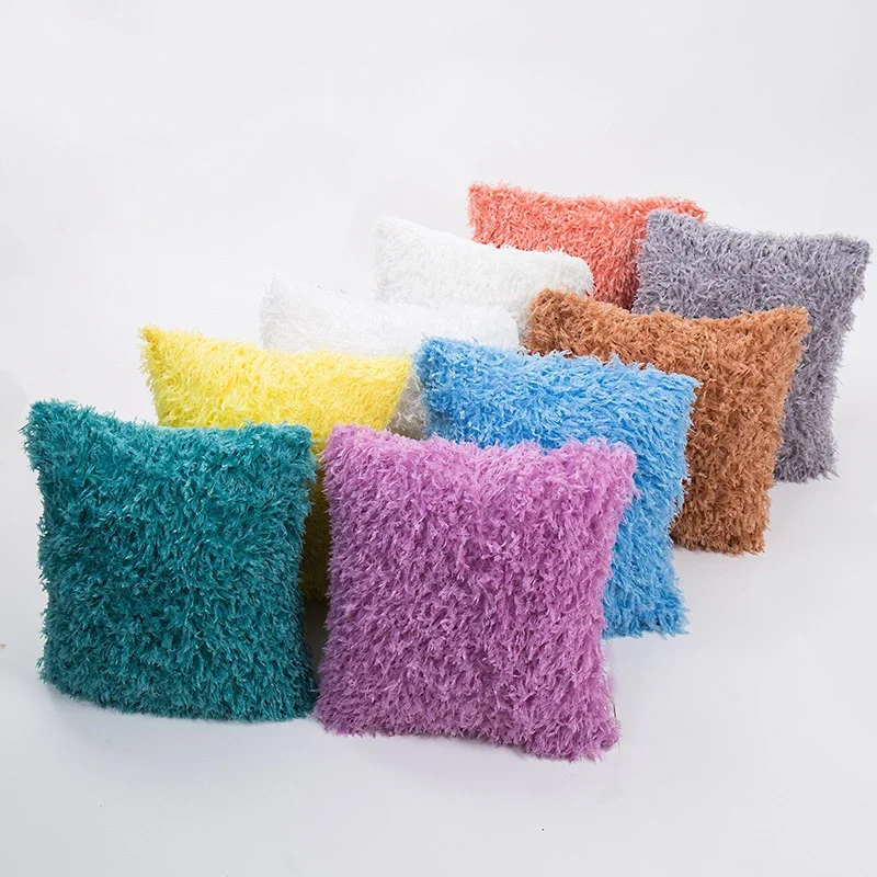 Nova pena para baixo capas de almofada de pelúcia 45x45cm shaggy pelúcia sólida tingido veludo capa de almofada moderna decorativa sofá almofadas