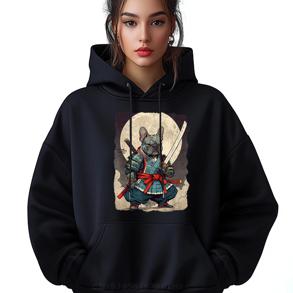 

Cool Long Sleeve Hoodies New Year Day O Neck Female Sweatshrt Bulldog Samurai Japanese Retro Ukiyoe Cool Hoodies Hip Hop