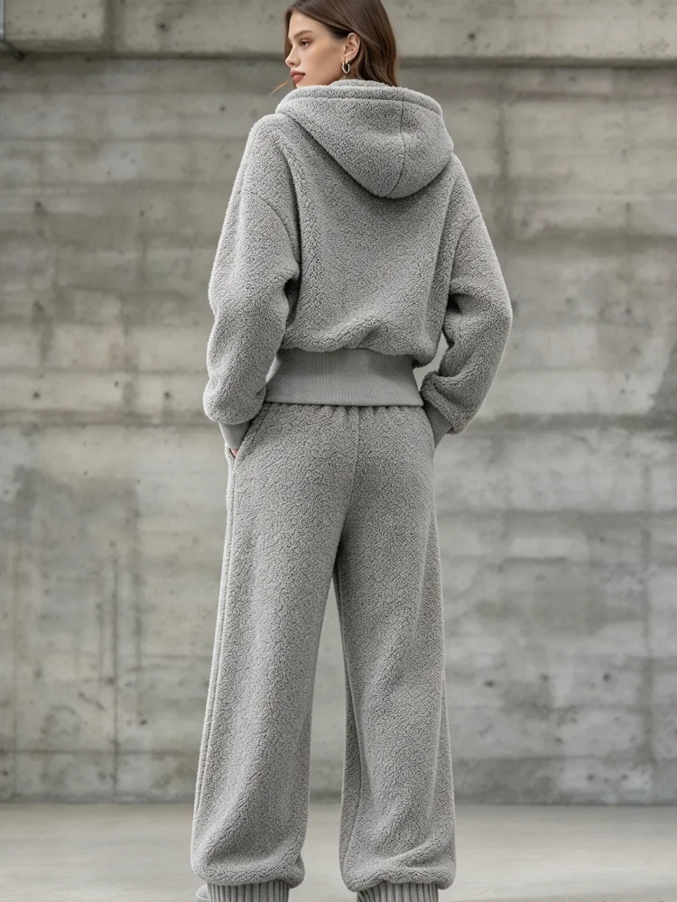 Women Two Piece Set Fuzzy Hood - Winter Clothing For Women ulasan dan harga