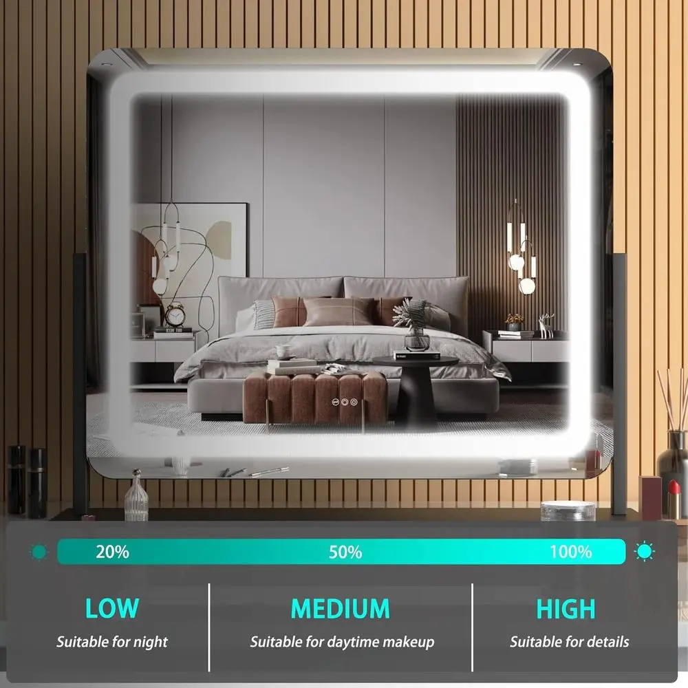 LED-beleuchteter Kosmetikspiegel, 24,2 x 18,9 Schminkspiegel mit 10-facher Vergrößerung, USB-Anschluss, Telefonhalter, Touch-Dimmung in 3 Farben, 360 °