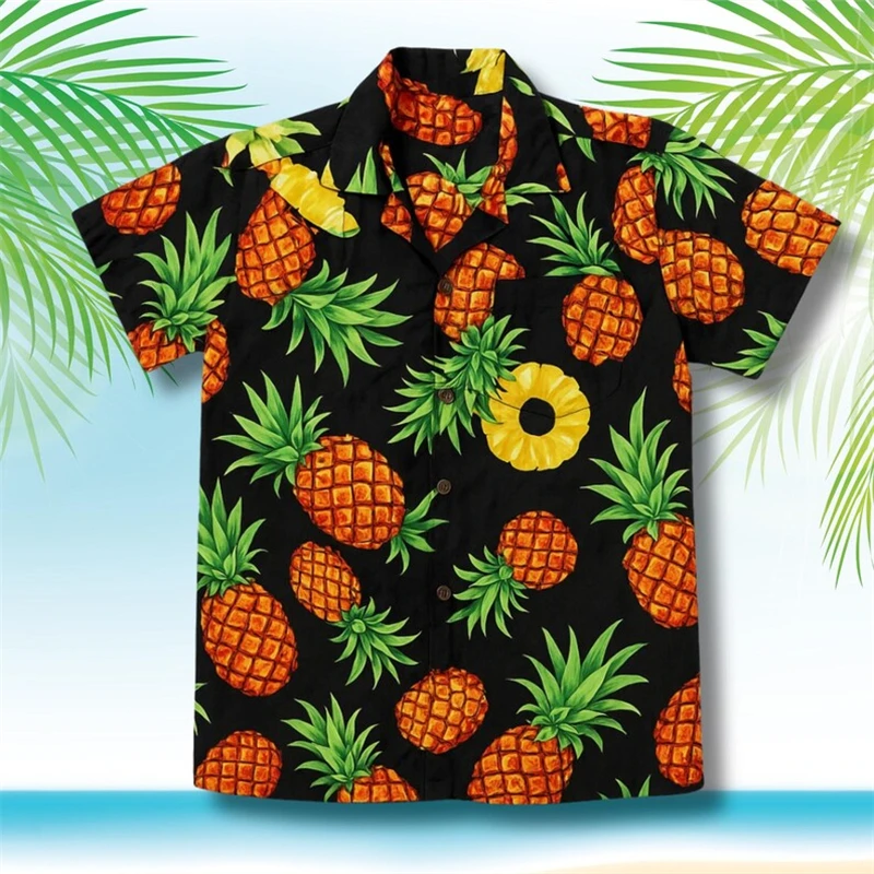 

Tropical Pineapple Men's Hawaiian Shirt 3D Pineapple Print Colorful Casual Short Sleeve Button Down Blouse Summer Vacation Wear