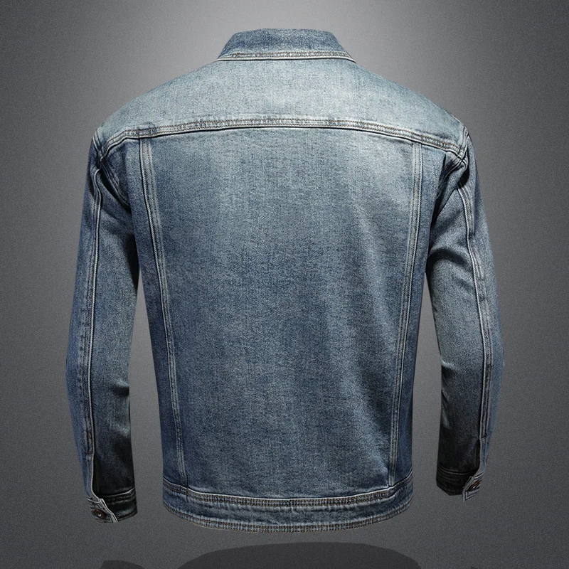 Jaket Denim Katun Kasual Pria Baru Musim Semi 2023 Mantel Jeans Biru Retro Dicuci Ramping Mode Gaya Klasik Jaket Pria Baju Merek