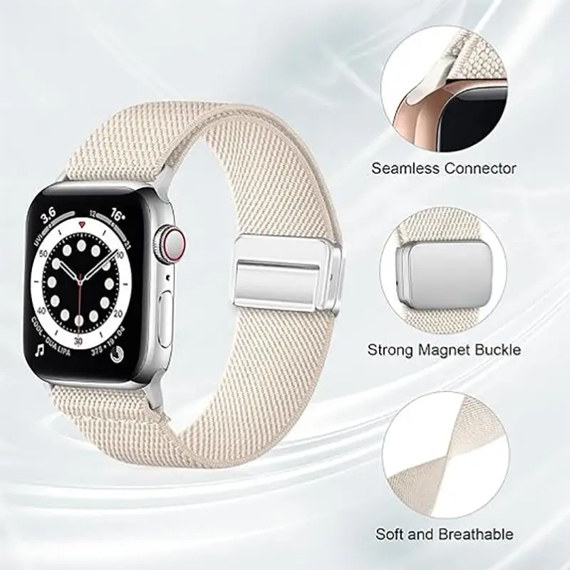 Magnetic Loop para Apple Watch Band, Pulseira de Nylon Scrunchie, iWatch Series Ultra 2, 9, 3, 7, 8, Correia SE, 40mm, 44mm, 45mm, 49mm, 41 milímetros, 38 milímetros