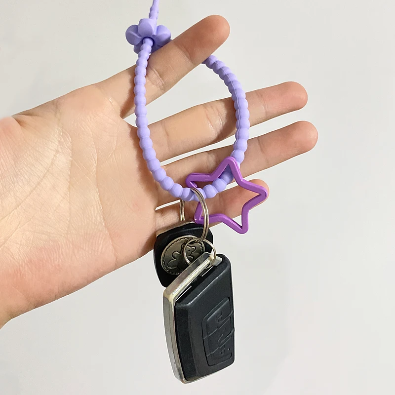 Cute Candy Color Silicone Ties Keychain Star Key Ring Exquisite Lanyard Strap Key Chains For Car Keys Shool Bag Pendant Gifts