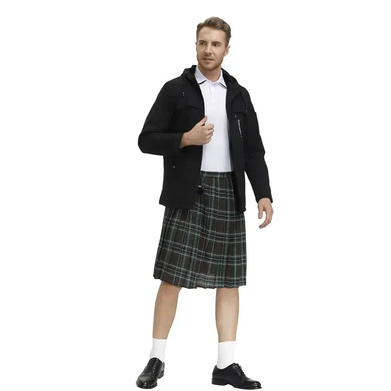 تنورة رجالية منقوشة بطيات، زي عطلة اسكتلندي، زي تقليدي، تنورة الهالوين لأداء المسرح