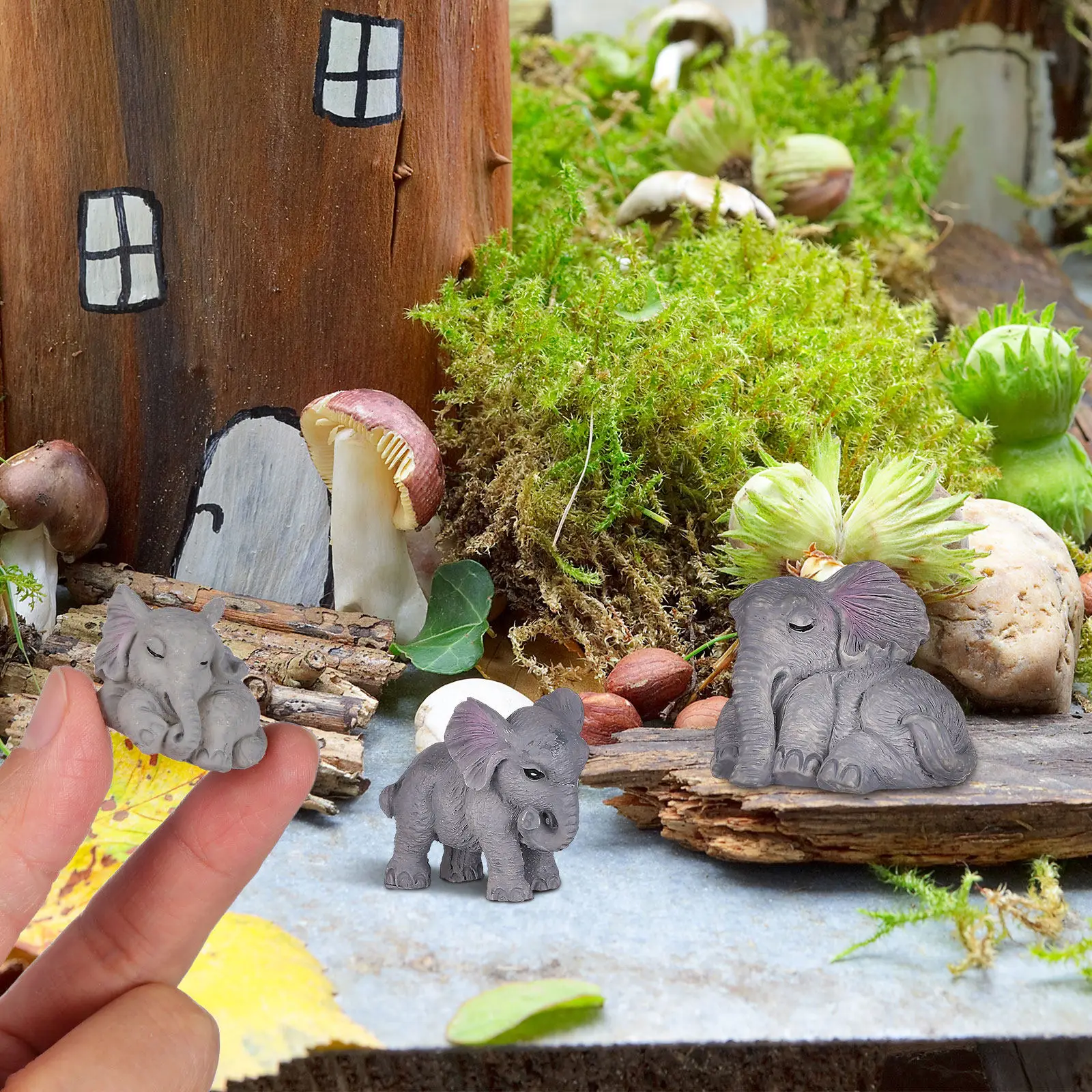 Resin Elephant Animal Decor Cute Cartoon Micro Landscape Accessory Desktop Garden Courtyard Ornament Micro Landscape Accessory