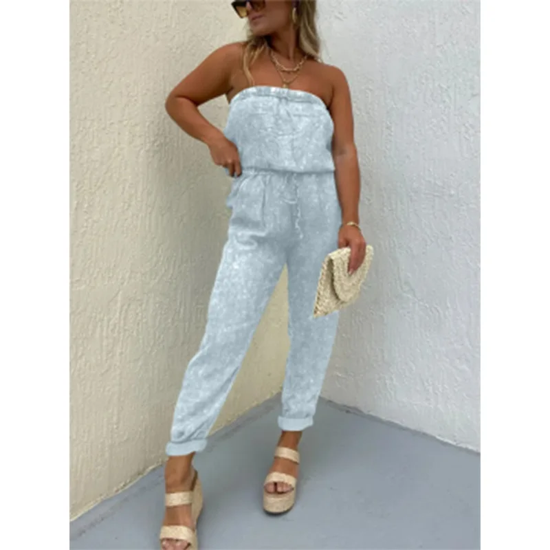 Strapless Jumpsuits for Women Spring Summer Vintage Denim Overalls Jumpsuits Women Loose Ladies Straight Leg Overalls for Women