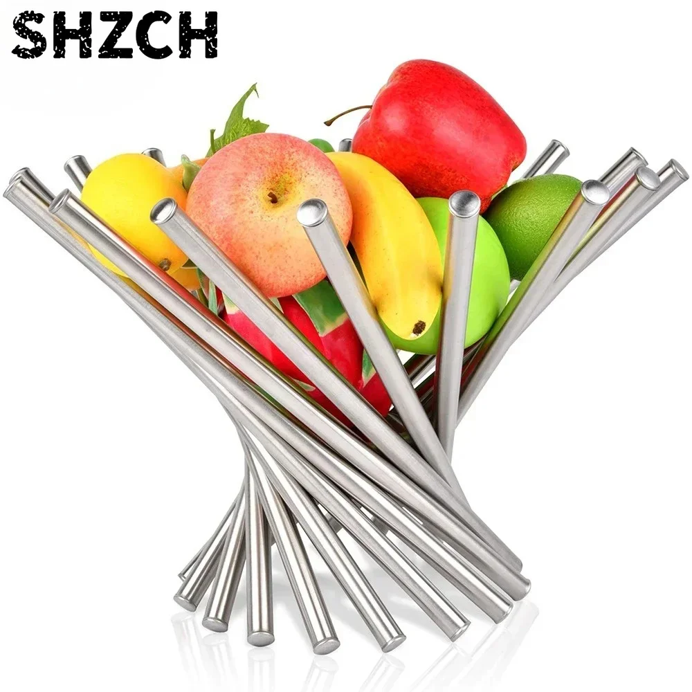 Cesta  frutas  acero inoxidable, contenedor  frutas, cuencos, soporte, rotación plegable morna, encimera  cocina, cest