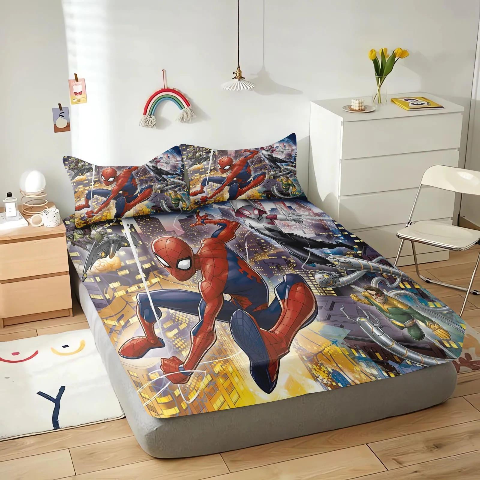 

Marvel Cartoon Fitted Sheet Coverage, Spiderman Sheets Cover, Elastic, Cute, Digital Printing Bedding, Teenager