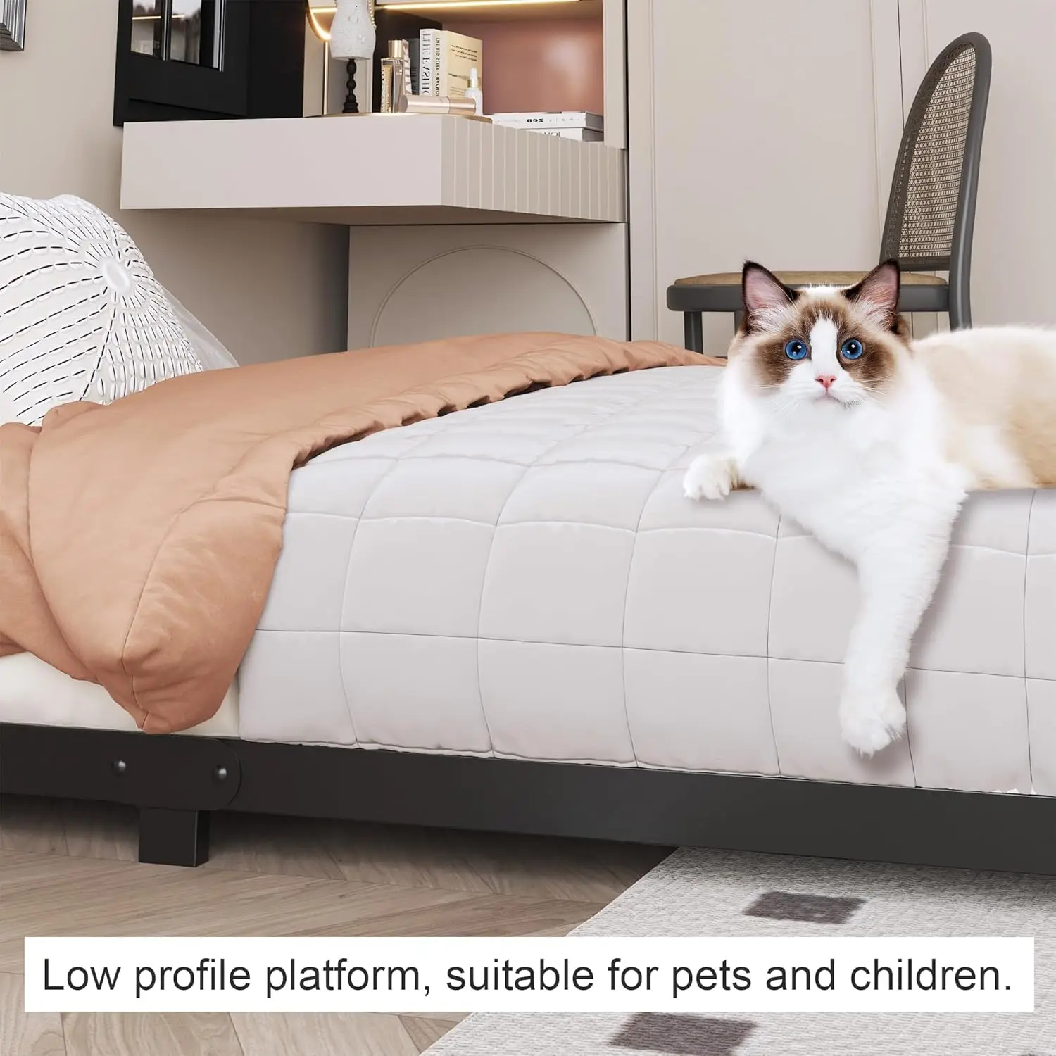 3 Inch Low California King Bed Frame With Rounded Corner, Heavy Duty Metal, Easy Assembly, Noise Free, Black