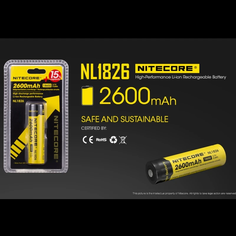 Nitecore NL1826 3.7V 2600mAh 18650  Rechargeable Li-ion battery