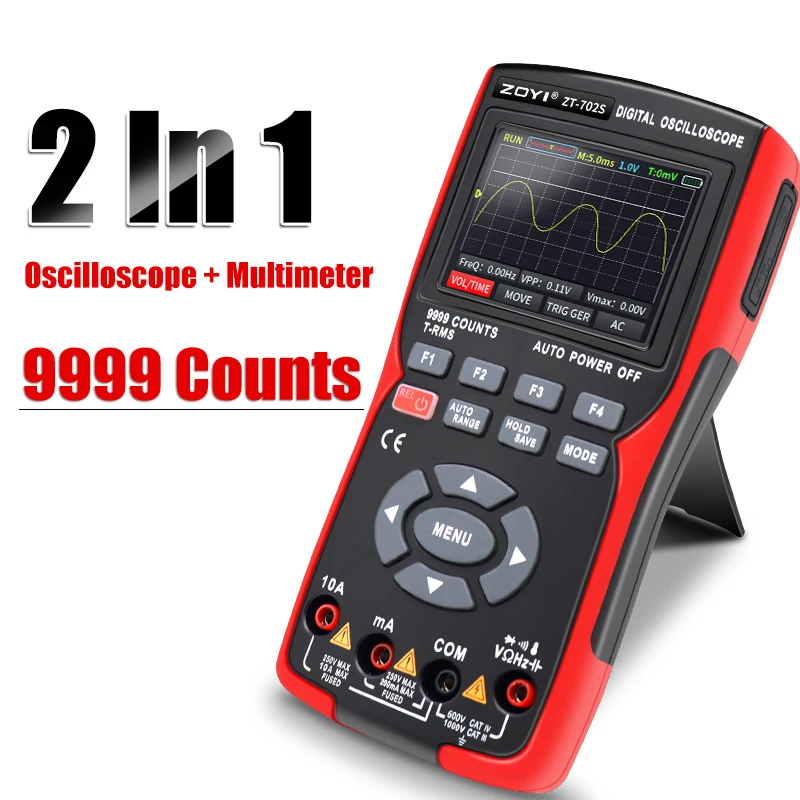 

ZT-702S Digital Oscilloscope Tester 10MHz Bandwidth 48MSa/s Sampling Rate Voltmeter Current Hz Cap Ohm Diode Multimeter