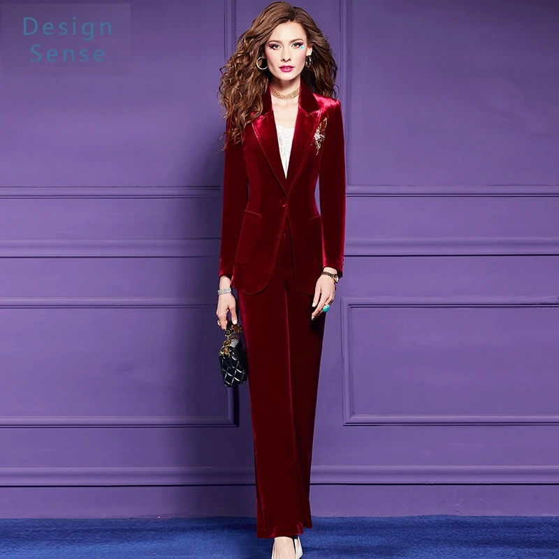 

High Quality Women's Commuting Wear Pleuche Suit Winter Light Luxury Fit Business Coat Professional Pants