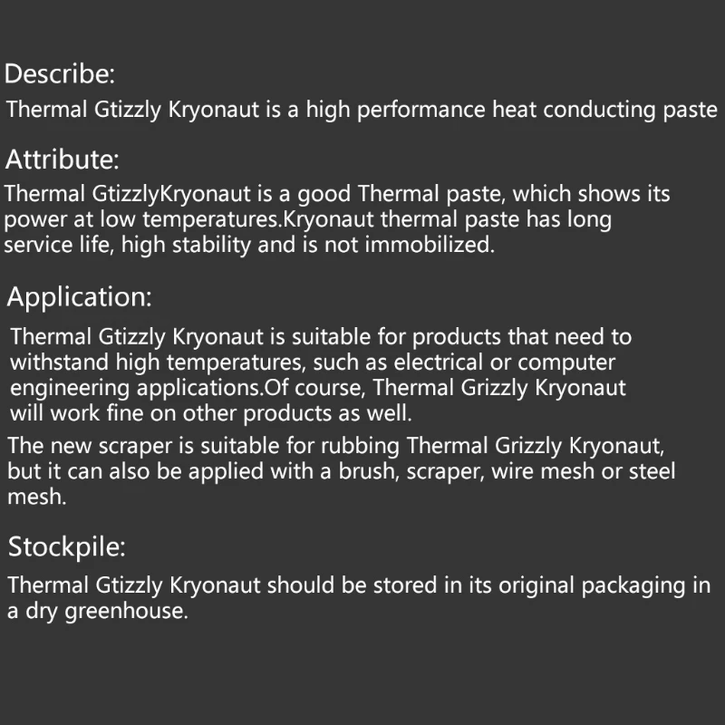 Y1UB Thermal Grizzly Kryonaut Thermal Paste for CPU/GPU Cooler Large Capacity Compound Cooling Silicone Grease 1g