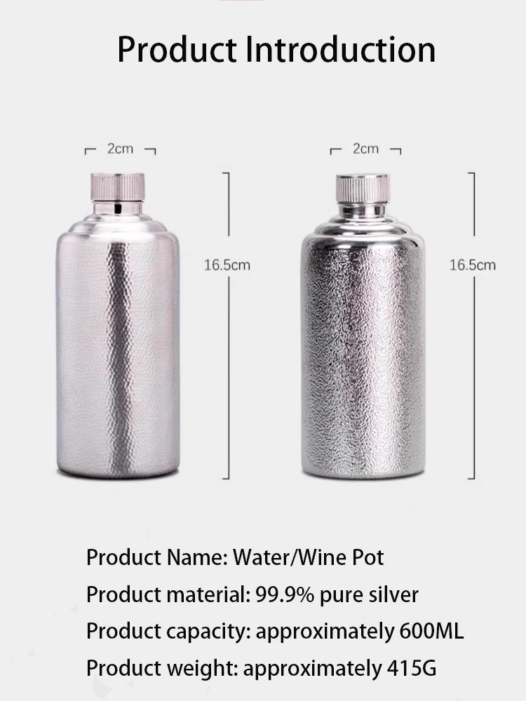 Handmade Hammer Patterned 99.9% Sterling Silver Wine Bottles Utensils And Wine Kettles - Elegant Handcrafted Silverware