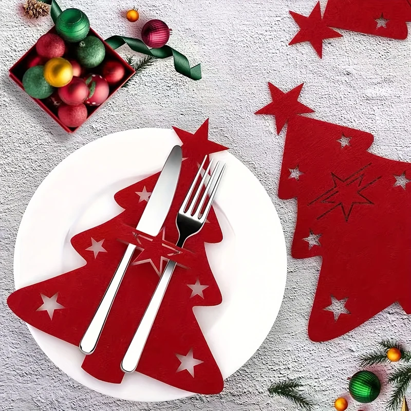 6/12Pcs Weihnachten Baum Besteck Halter Taschen Messer Folk Halter Taschen Filz Geschirr Dekoration Abendessen Besteck Besteck Abdeckungen – Detail 5
