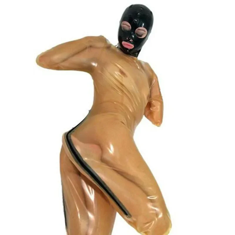 Latex Loves  Rubber Handsome Women Bodysuit Shackles Double layer Catsuit Halloween