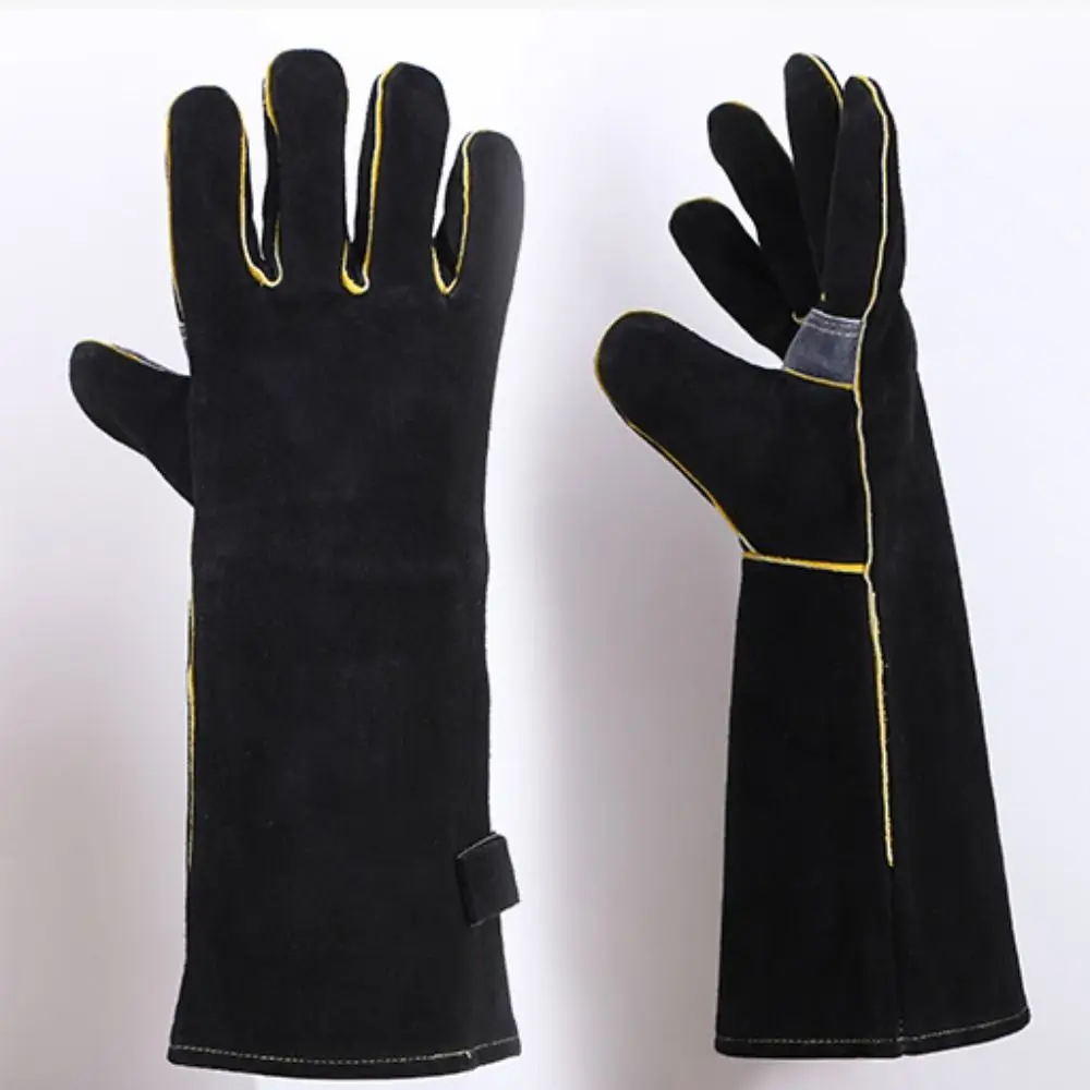 Leather Heat Resistant Gloves Heat Insulation 14/16 Inch Welding Gloves High Temperature Resistance Oven Gloves Stove Handling