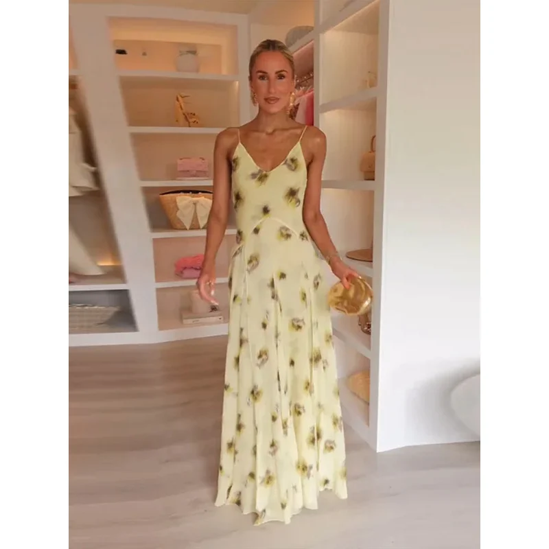 JINIA Women's Backless Party Dress Lace Up Empire Waist with Pleated Lining SS25 Summer Nightclub Dress Resort Elegance