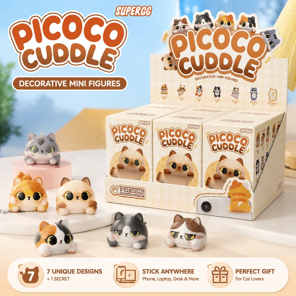 Supergg Kawaii Peekaboo Cat Mini Figurine Blind Box Cartoon Cat Doll Collectible Ornament Monitor Notebook Book Side Decoration