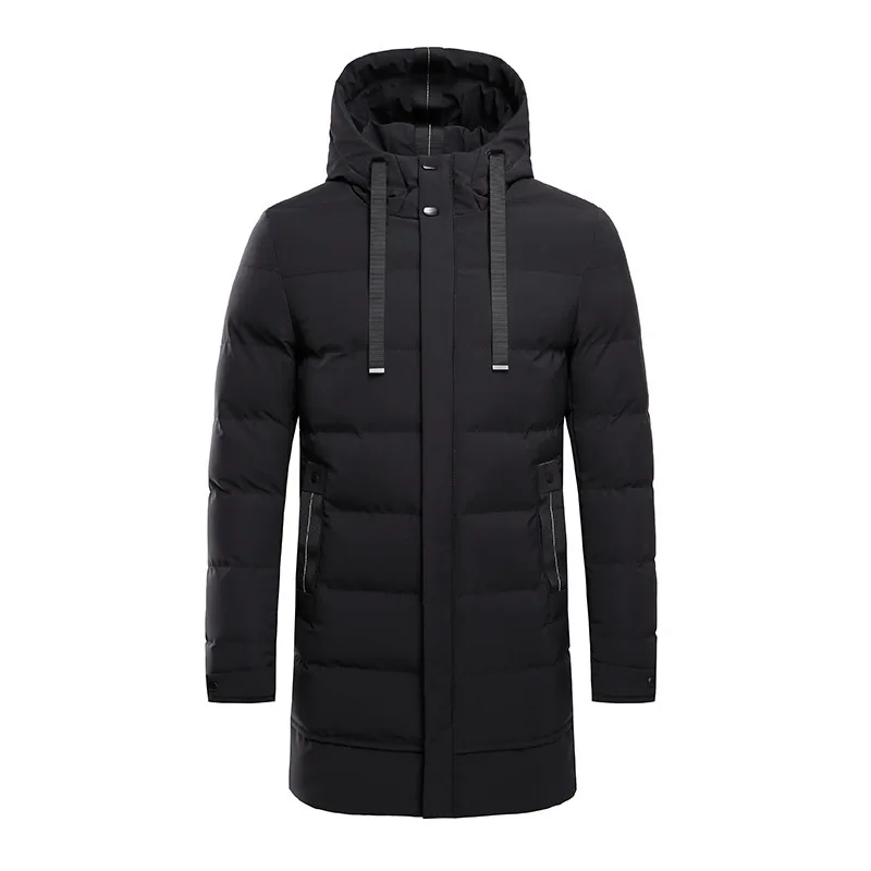 Chaqueta gruesa larga para hombre, Parkas cálidas con capucha, abrigos clásicos a prueba de viento, Parka de algodón con bolsillo, ropa de abrigo