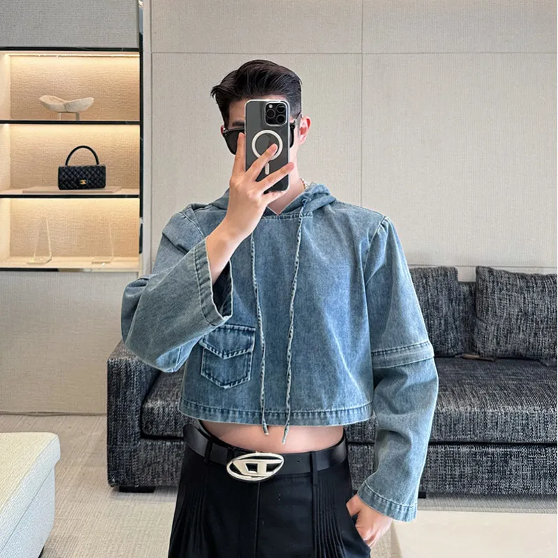 

Мужская джинсовая толстовка-худи Waed, весна 2025, легкая, двусторонняя, съемная, базовая, модная, однотонная